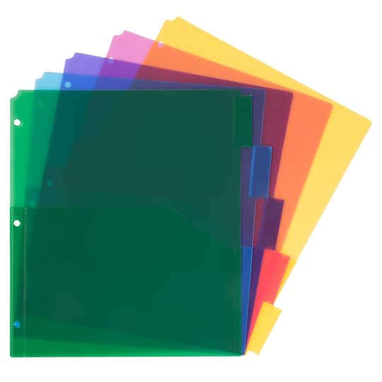 JAM Paper 9.75&#x22; x 11.5&#x22; 5-Tab Plastic Index Tab Dividers with Double Pockets